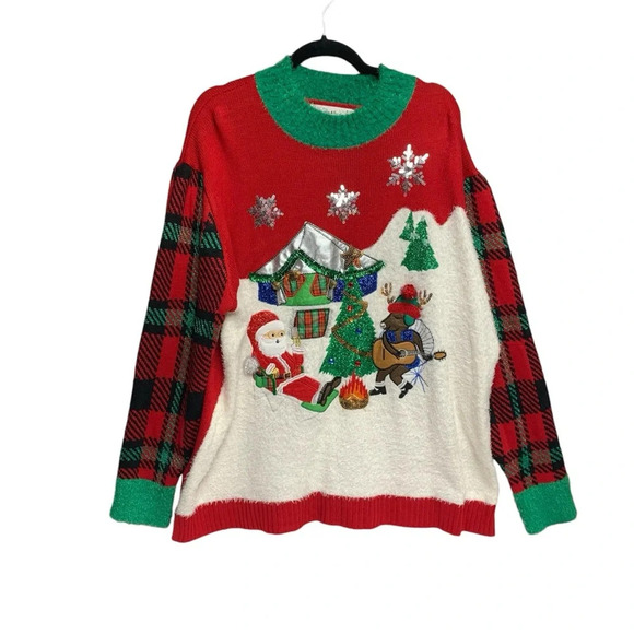 Merry & Bright Christmas sweater size 1X lots of sparkle and bells - Picture 1 of 5
